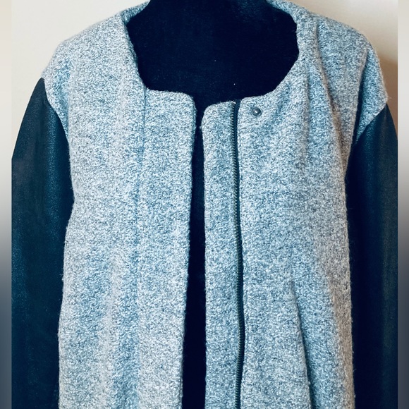 Twik Simons Long Grey Wool Blend Light Coat Black Sleeve Sz L Minimalist Jacket - Picture 5 of 12